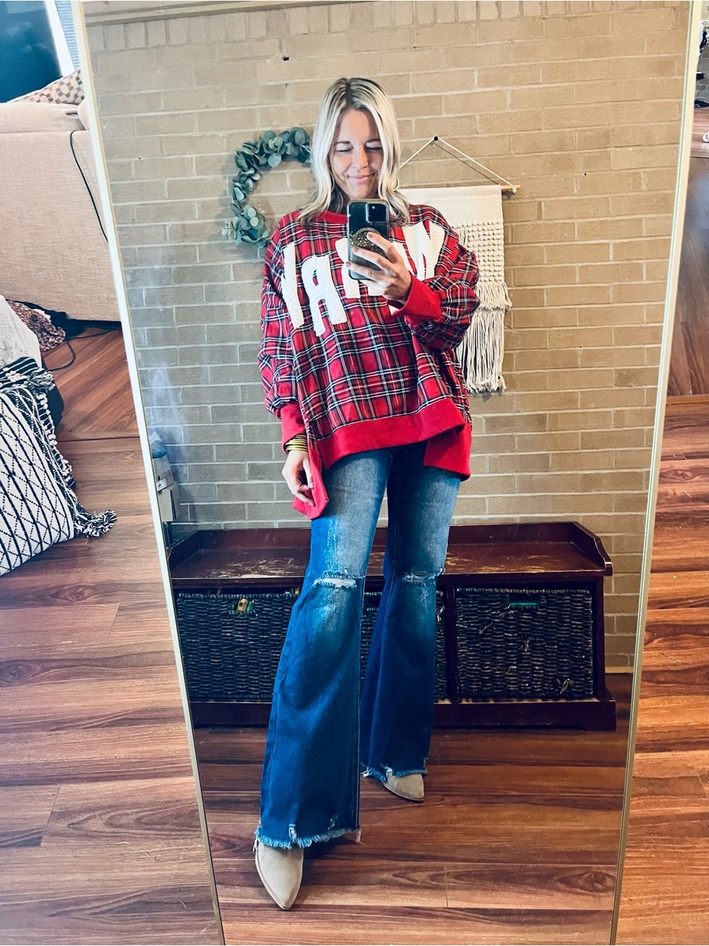 BiBi Red Plaid "MERRY" Holiday Sweatshirt